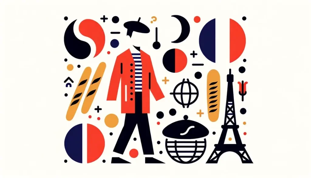 Ilustración minimalista de la influencia cultural francesa en la lengua española