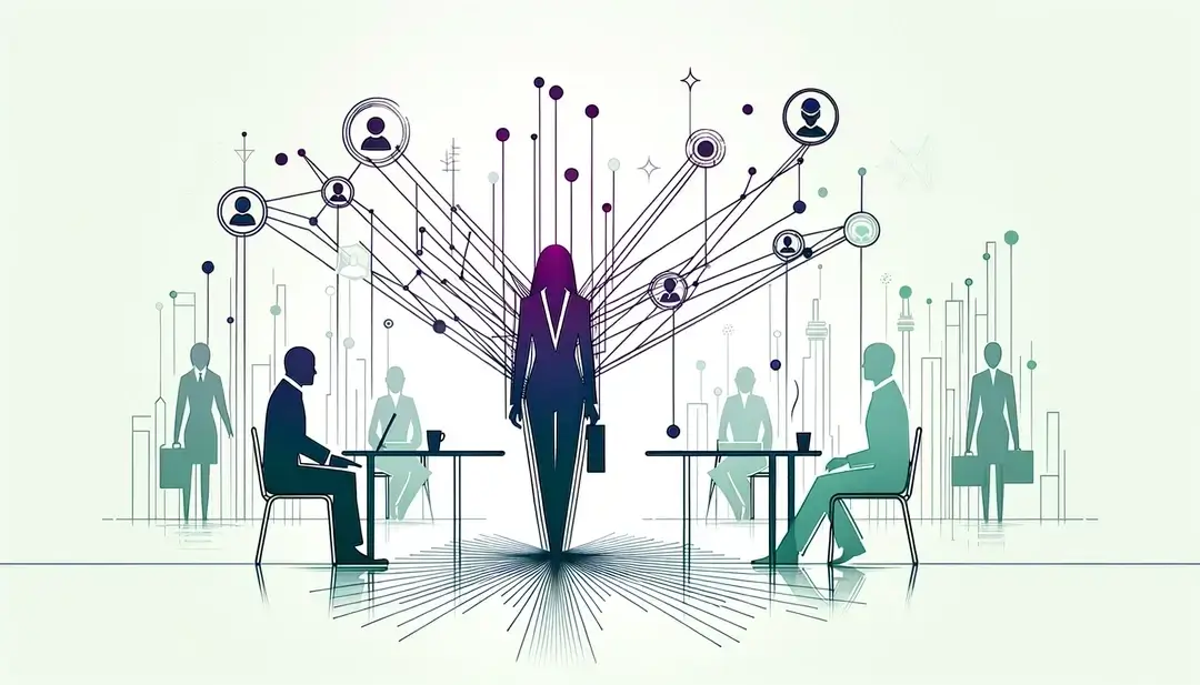 Imagen de una figura humana representando influencia y conexiones en un contexto empresarial minimalista