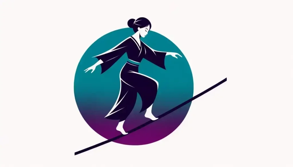 Figura humana equilibrándose en una cuerda floja