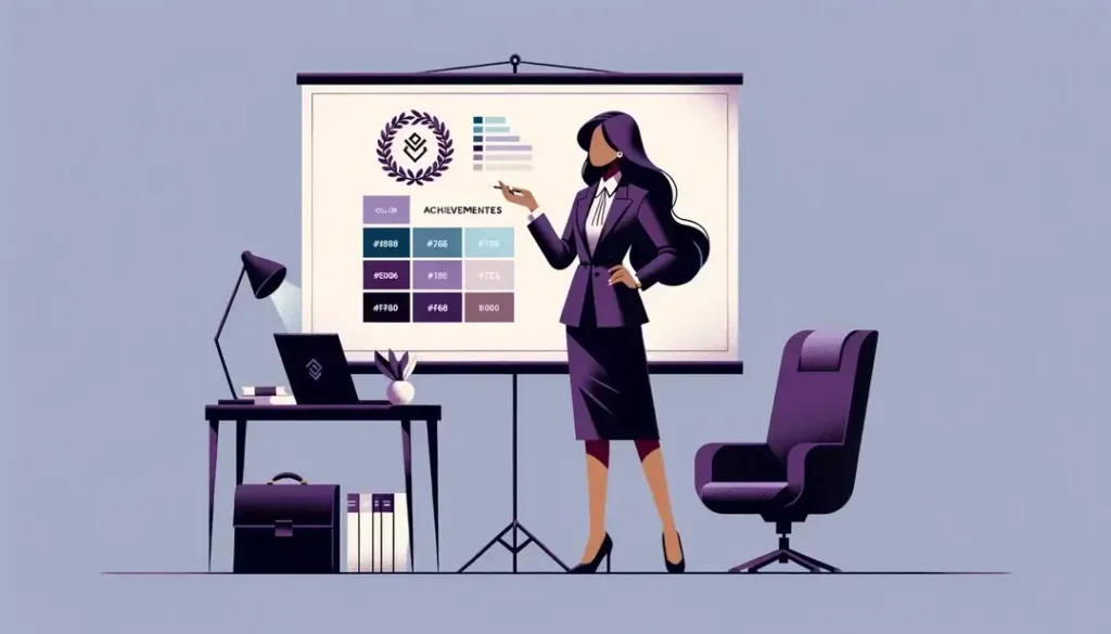 Escena empresarial minimalista con una figura humana presentando logros en una reunión
