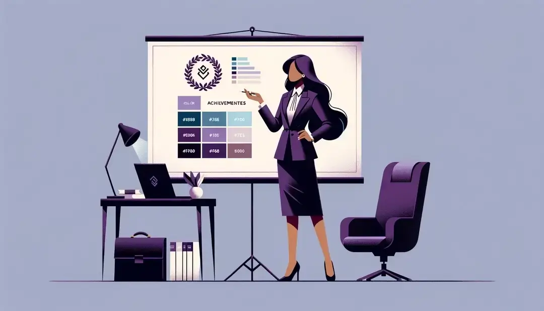 Escena empresarial minimalista con una figura humana presentando logros en una reunión