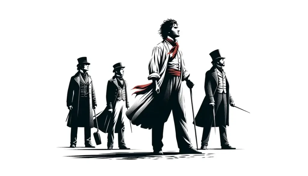Ilustración de Les Misérables ambientada en la Francia del siglo XIX
