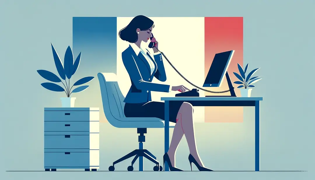Imagen minimalista que muestra una escena de comunicación profesional en una oficina francesa