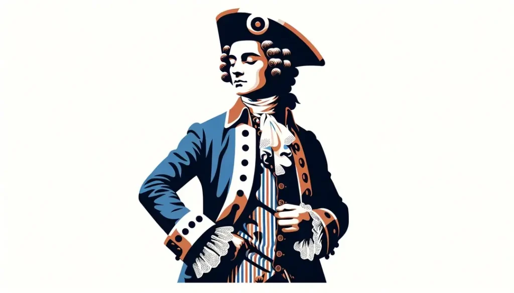 Ilustración del teatro francés del siglo XVII con figura de Molière en atuendo de época expresando el repertorio de obras fundamentales