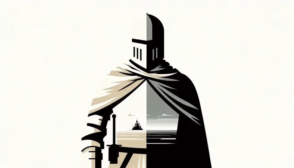 Ilustración minimalista de un caballero medieval en armadura
