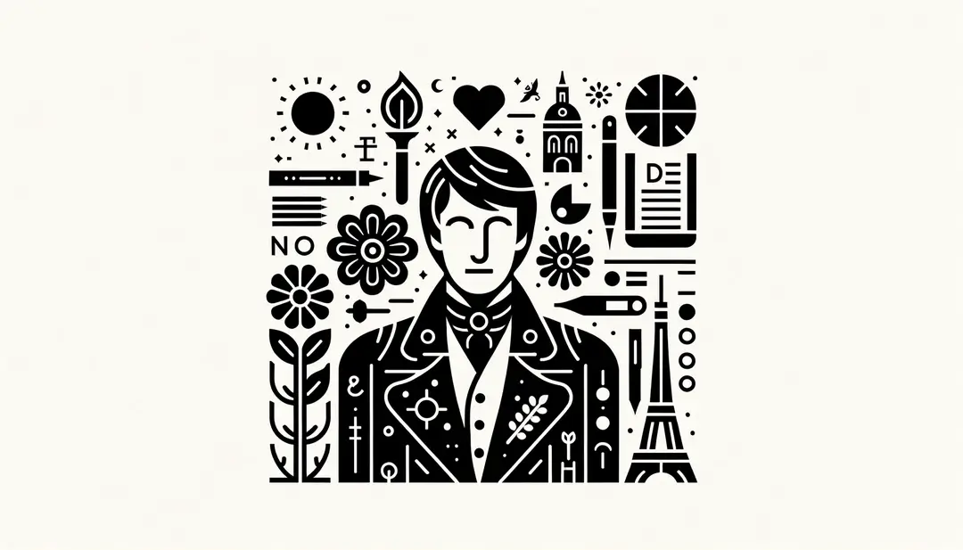 Ilustración minimalista de un poeta francés del siglo XIX