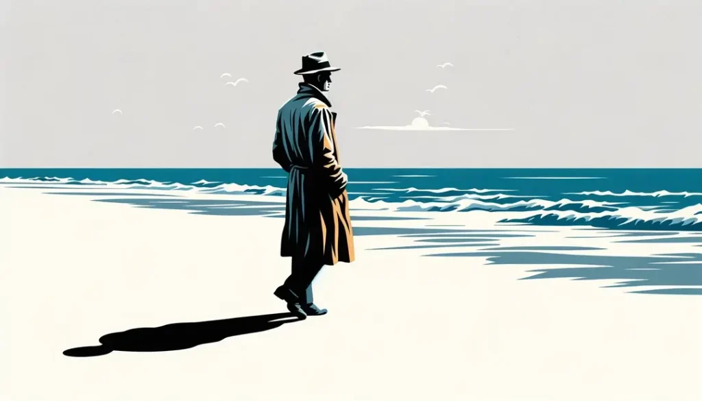 Ilustración minimalista que refleja la esencia filosófica y el absurdo en la obra de Camus