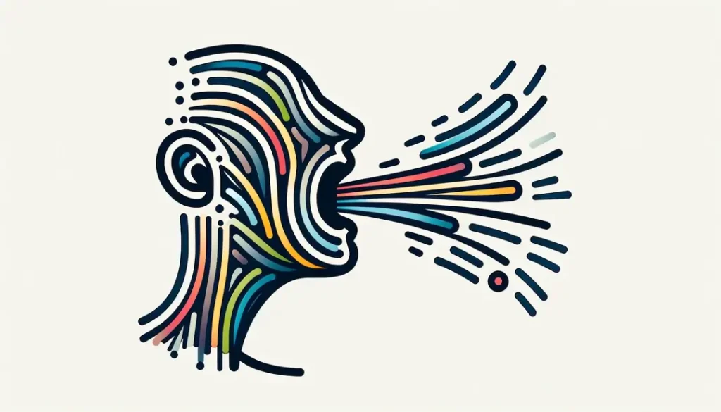 Figura humana destacando la pronunciación de vocales nasales en un estilo minimalista