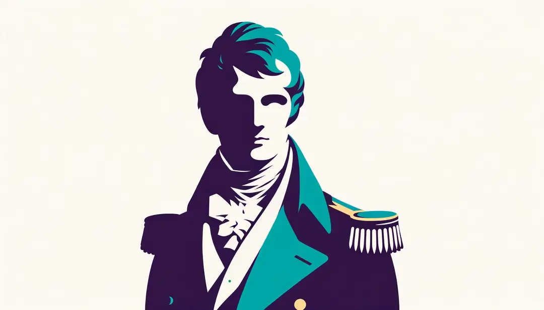 Ilustración minimalista de Napoleón Bonaparte representando la influencia del Código Napoleónico en la evolución del derecho.