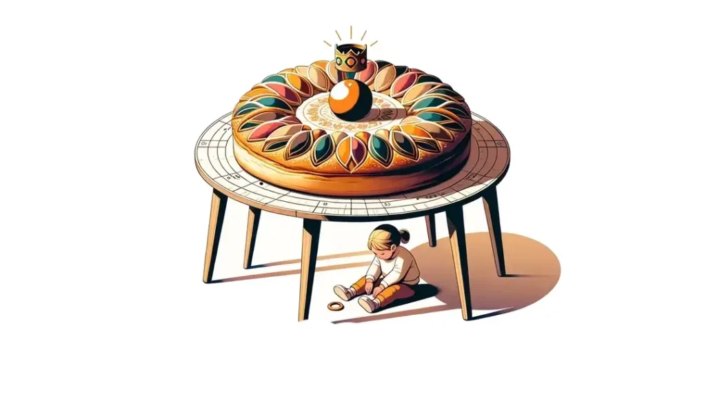 Ilustración minimalista de la Galette des Rois con su fève