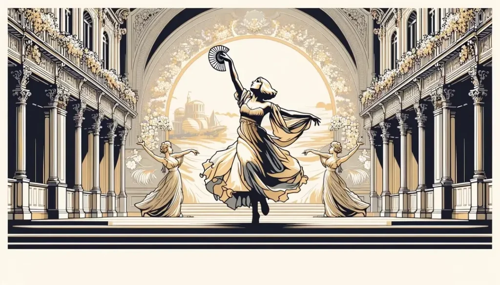 Ilustración de una figura en pose dramática sobre un escenario