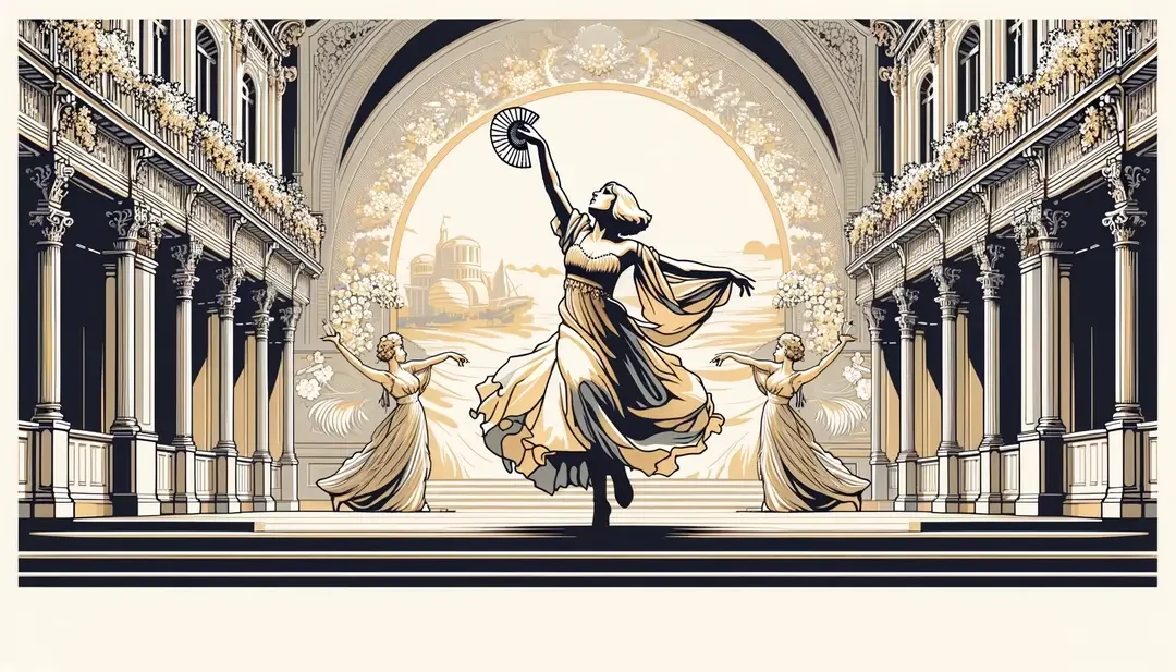 Ilustración de una figura en pose dramática sobre un escenario