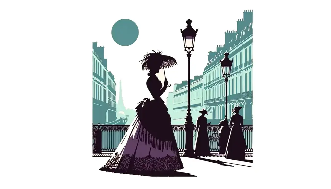 Ilustración minimalista de una figura de la Belle Époque parisina