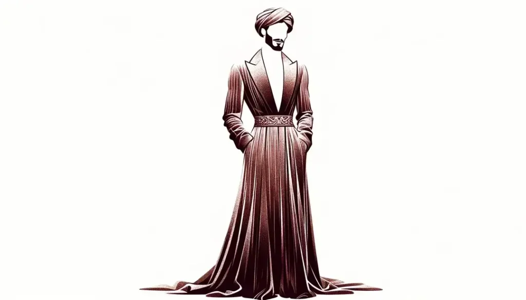Figura vestida con un elegante vestido de velours sobre un fondo blanco