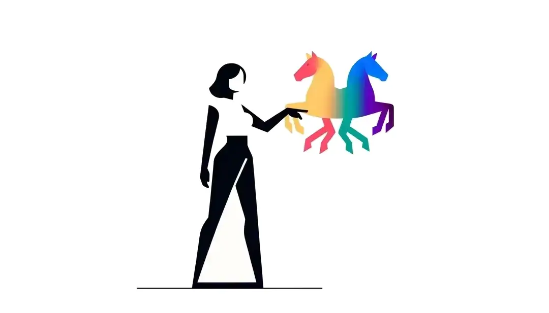 Ilustración minimalista de un humano con los términos cheval y chevaux en francés