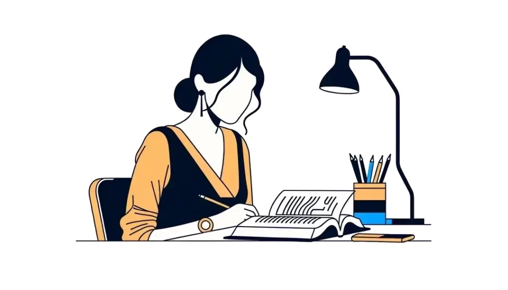Imagen de una figura humana estudiando la gramática del francés en estilo minimalista con fondo blanco
