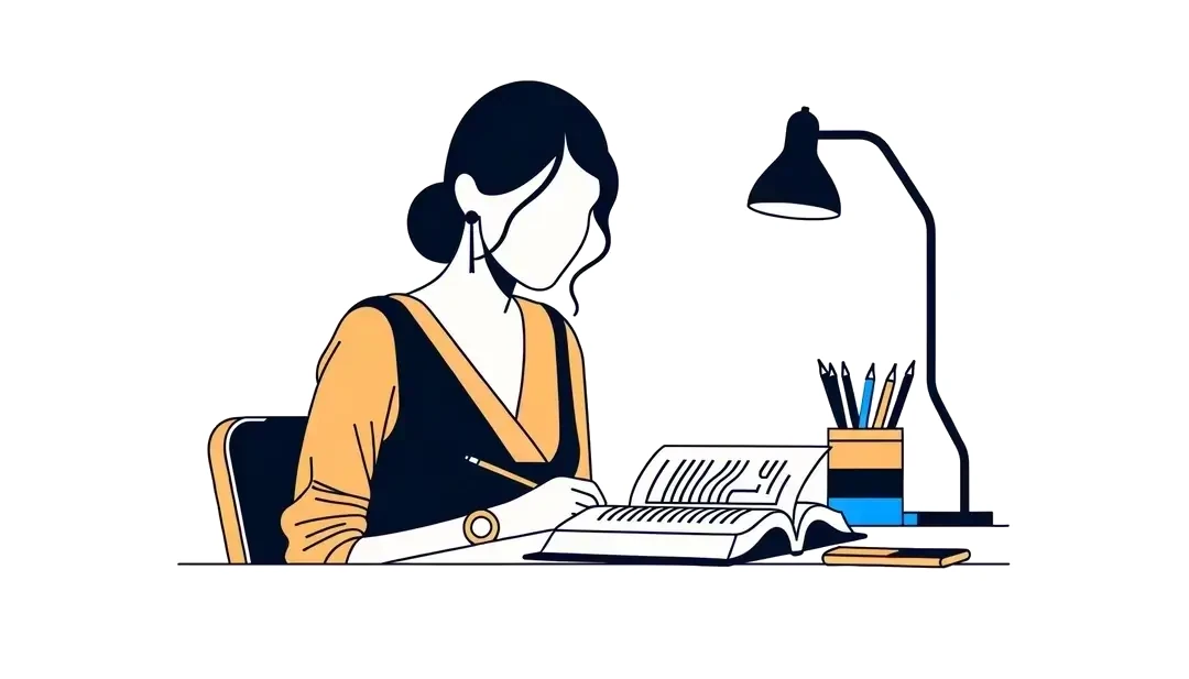 Imagen de una figura humana estudiando la gramática del francés en estilo minimalista con fondo blanco