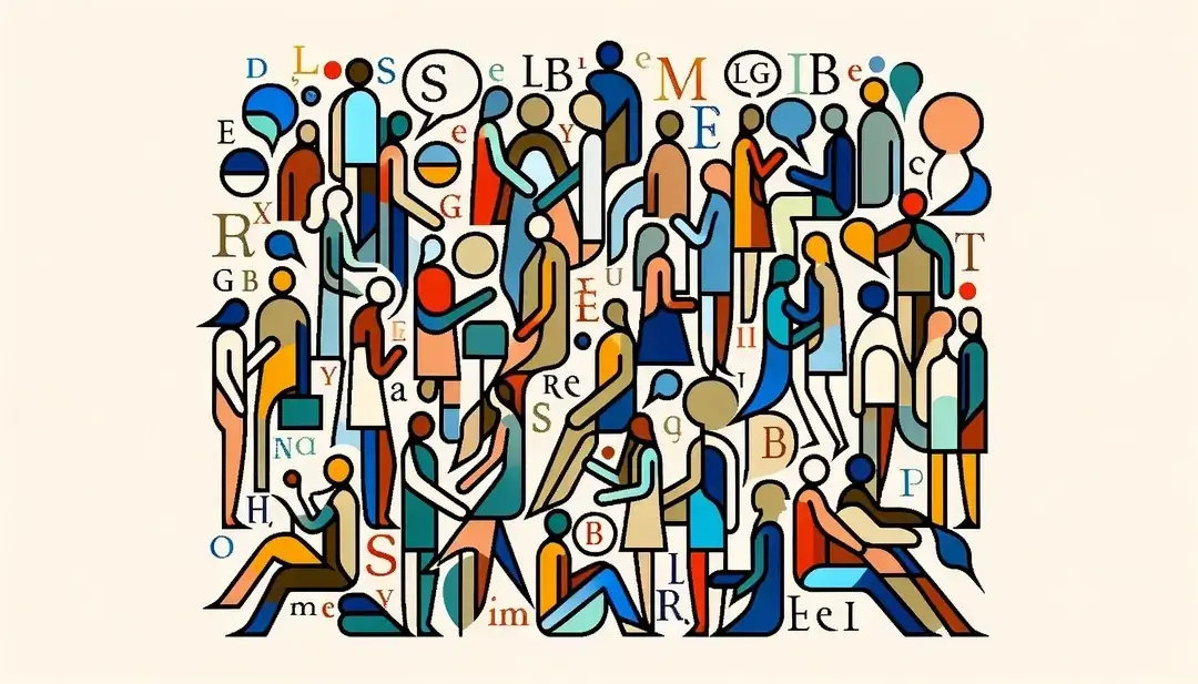 Ilustración minimalista de personas conversando sobre el uso de los términos il faut y devoir en la gramática francesa