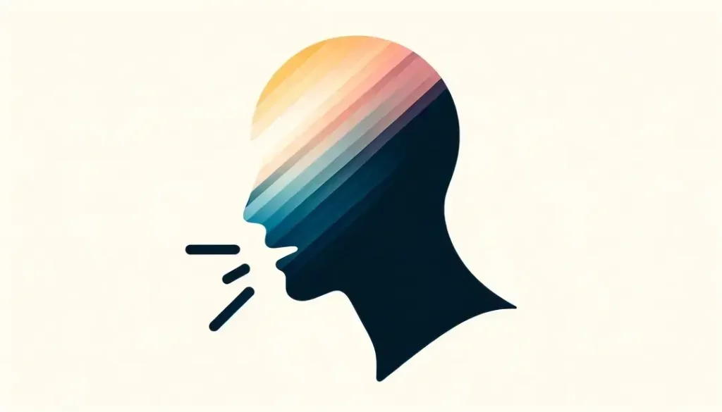 Ilustración minimalista de una figura humana mostrando entonación descendente en frases exclamativas francesas