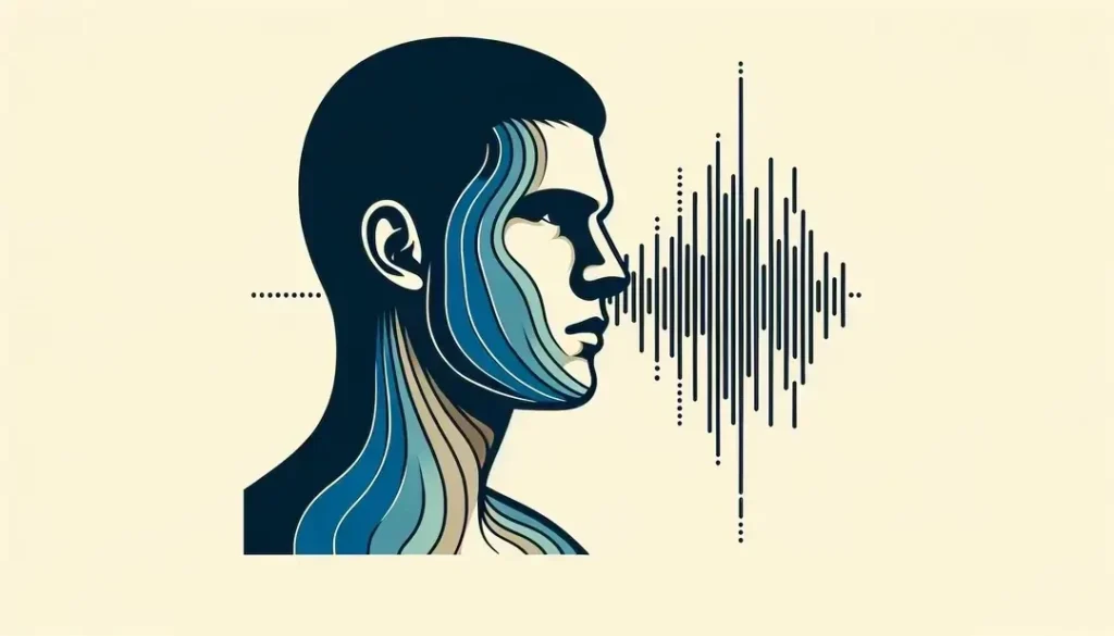 Ilustración minimalista de una figura humana con ondas sonoras para entender los desafíos de percepción en el francés hablado