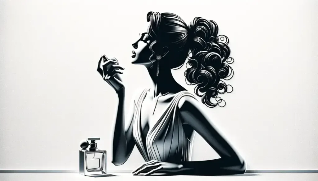 Figura humana aplicando perfume en estilo minimalista sobre fondo blanco