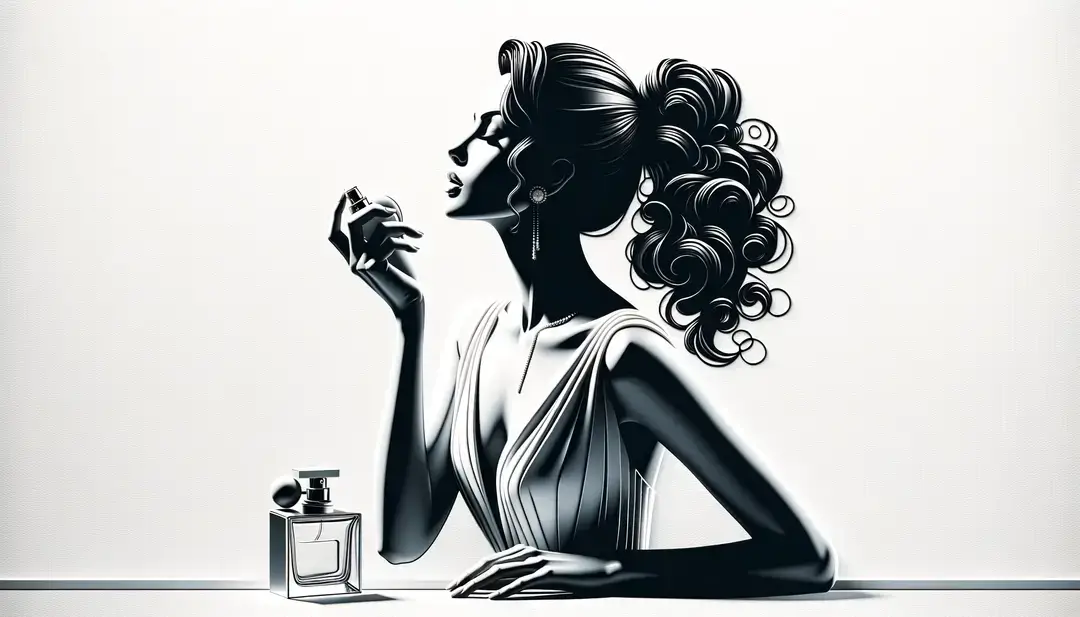 Figura humana aplicando perfume en estilo minimalista sobre fondo blanco