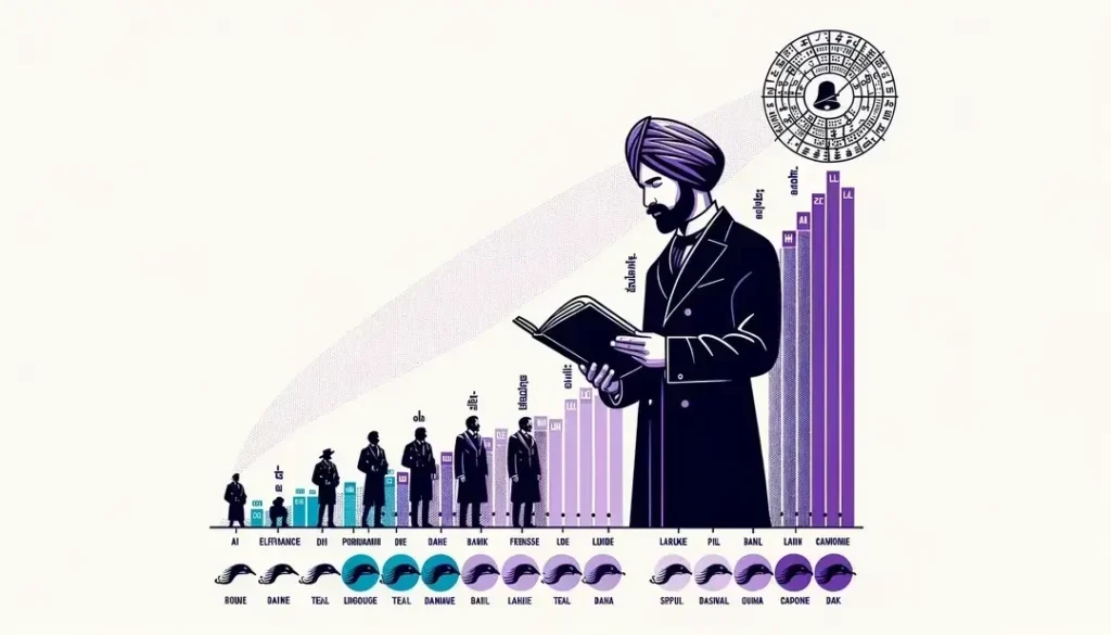 Ilustración minimalista de la evolución histórica del sonido nasal "an" en francés con una figura humana y gráficos fonéticos