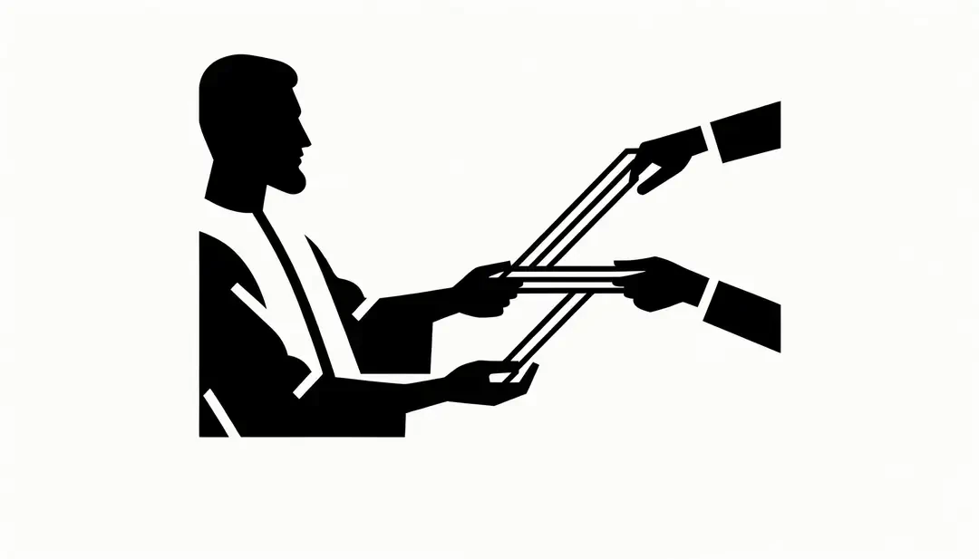 Ilustración minimalista de una figura humana conectando palabras para representar la correcta pronunciación en la liaison