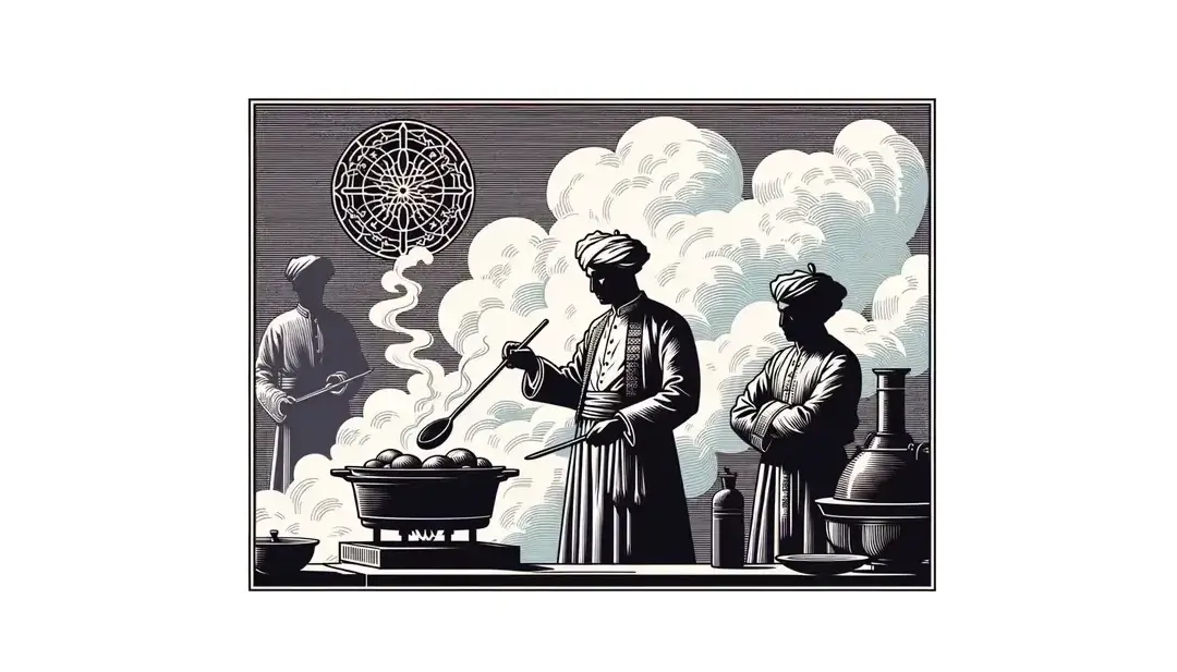 Imagen de un chef francés del siglo XVIII preparando un platillo en su jugo mediante la técnica "à l'étouffée"