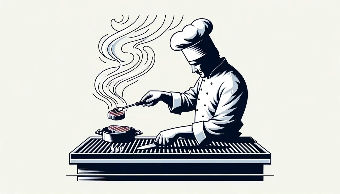 Chef francés perfeccionando la cocción de un bistec