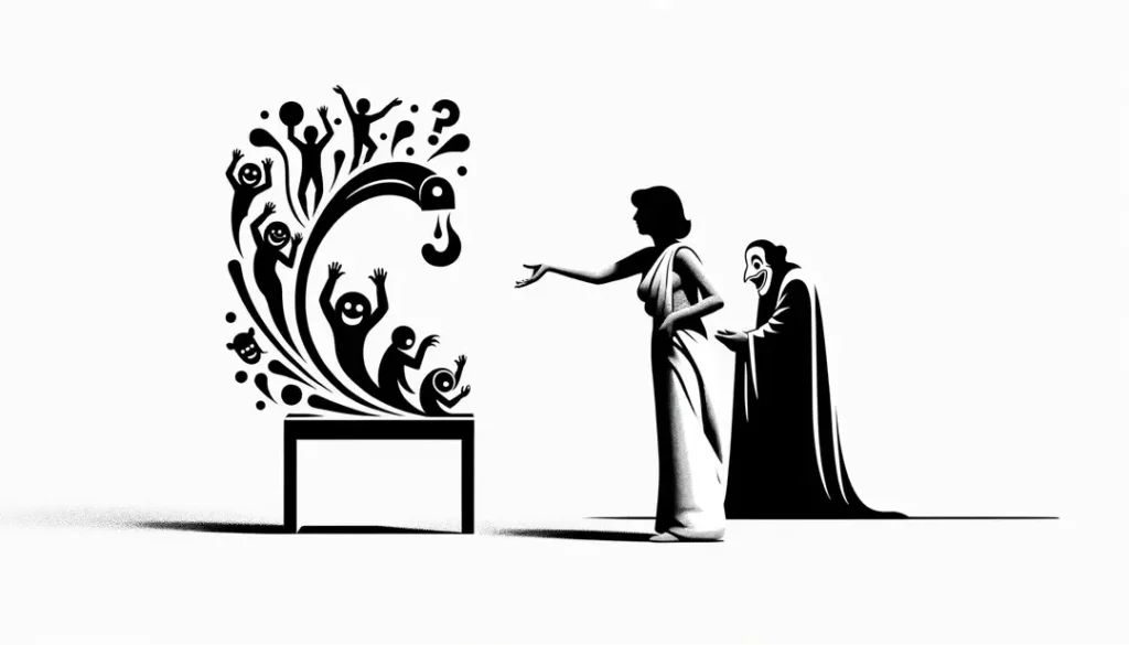 Imagen minimalista de una figura humana representando humor y surrealismo en el cine de Albert Dupontel