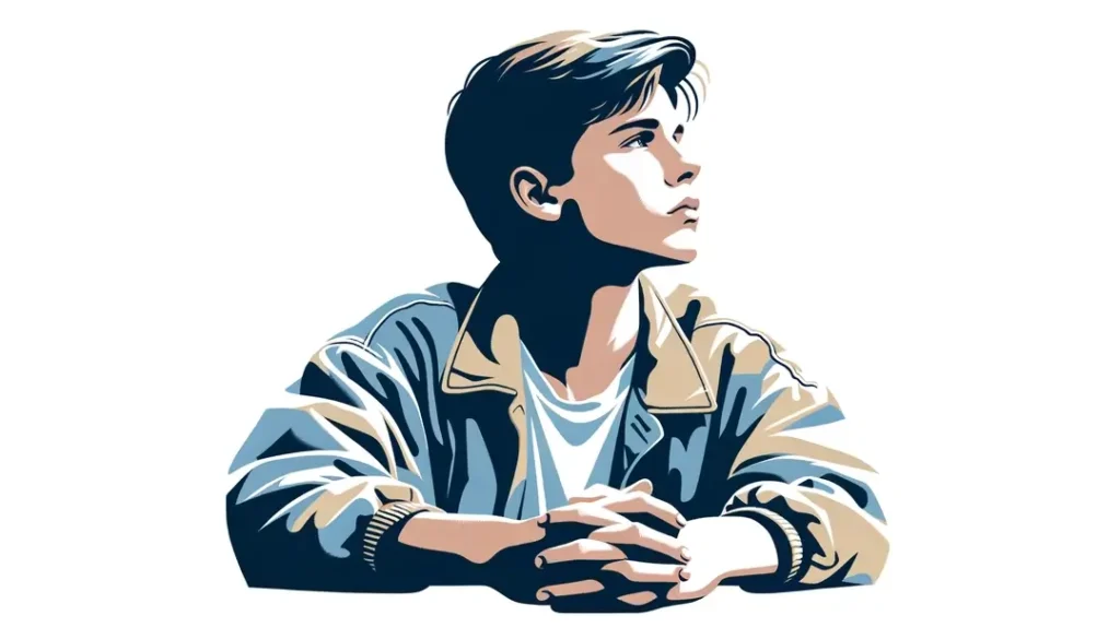 Ilustración minimalista de un adolescente francés inspirado en el cine de André Téchiné