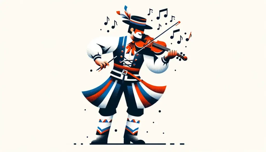 Ilustración de un músico violoneux tocando el violín en un festival