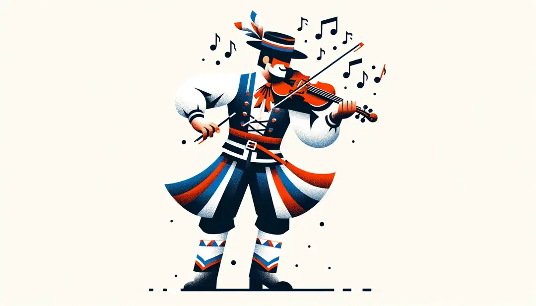 Ilustración de un músico violoneux tocando el violín en un festival