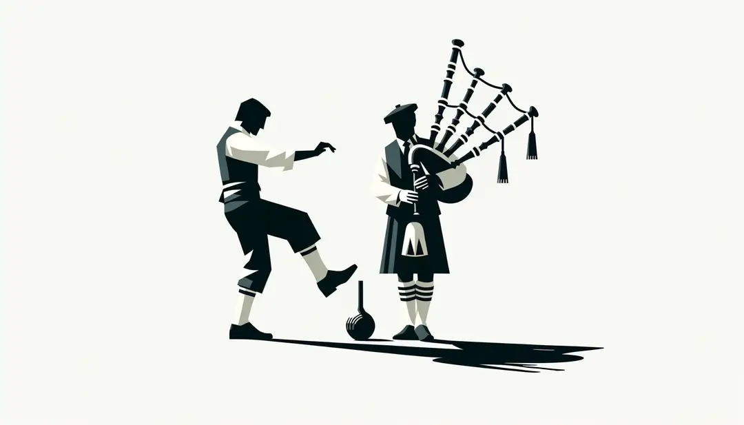 Figura bailando estilo Gascon con boha sobre fondo blanco