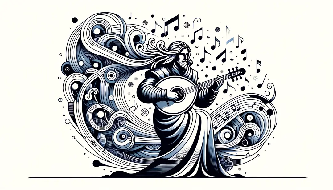 Imagen de trovador medieval tocando un instrumento como símbolo de la poesía lírica del norte de Francia