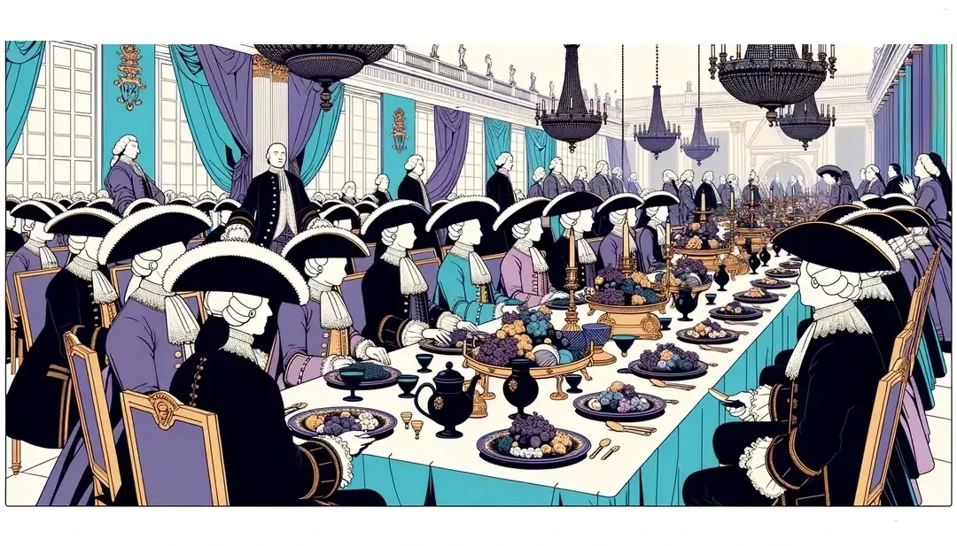 Ilustración de un festín en la corte real francesa del siglo XVII