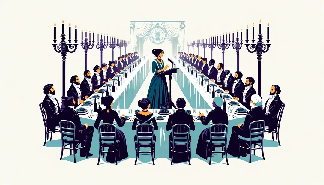 Ilustración de estilo minimalista de un tradicional banquete republicano en Francia