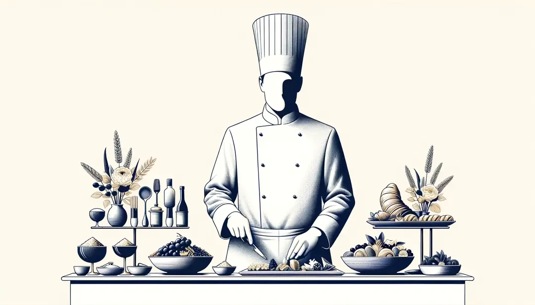 Chef francés destacando en una innovadora mesa de buffet