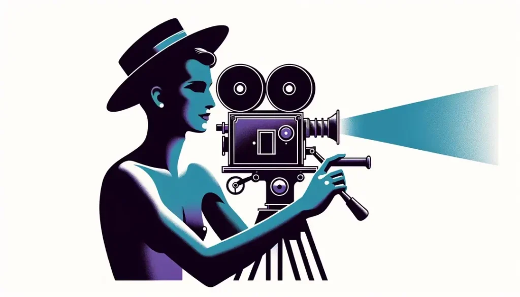 Ilustración minimalista de un director histórico del cine francés en acción