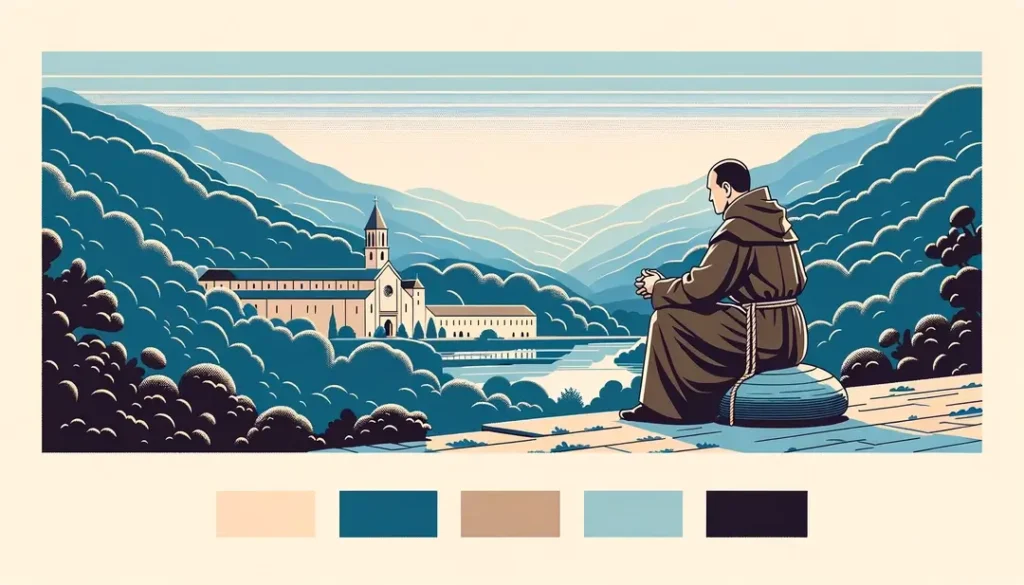 Ilustración minimalista de un monje cartujo meditando