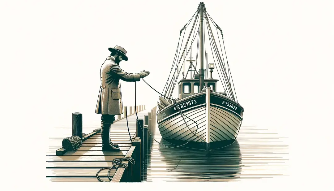 Ilustración minimalista de un pescador bretón bendiciendo un barco en el siglo XIX