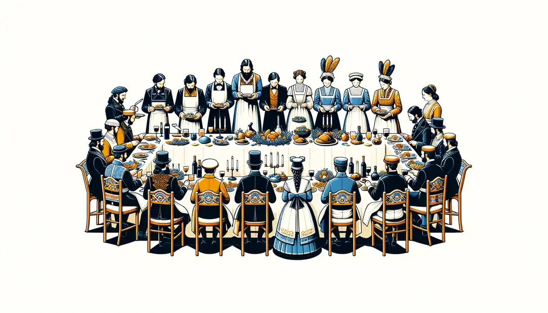 Representación minimalista de una ceremonia culinaria en Francia