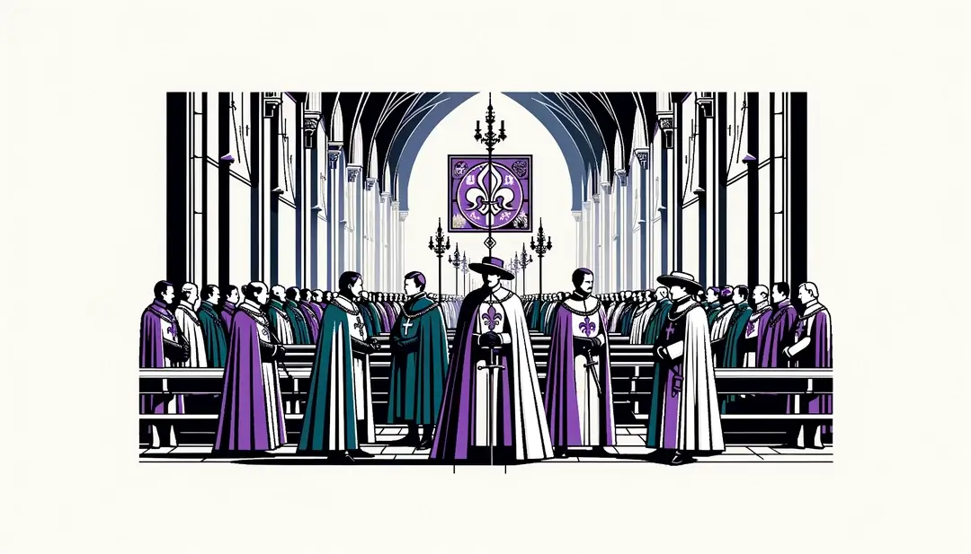 Ilustración de una ceremonia medieval de la Orden de San Lázaro en un castillo francés