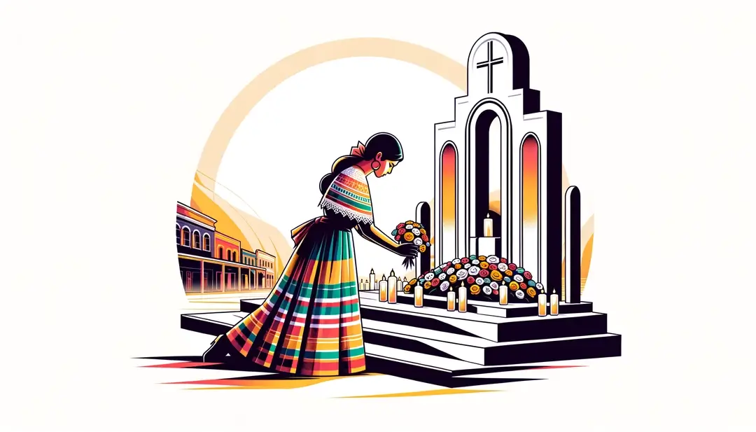 Ilustración minimalista de una figura humana rindiendo homenaje en un fondo blanco