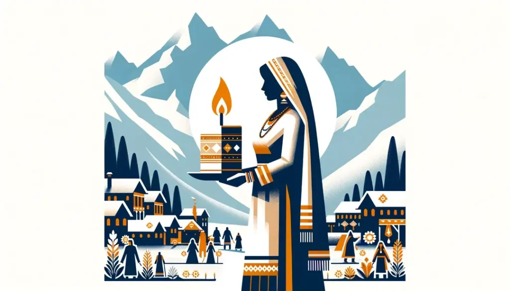 Figura humana en ceremonia con vela grande en los Pirineos