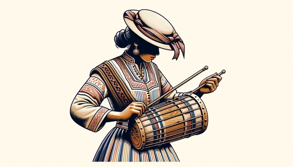 Músico francés tocando un rascador musical en una ilustración minimalista