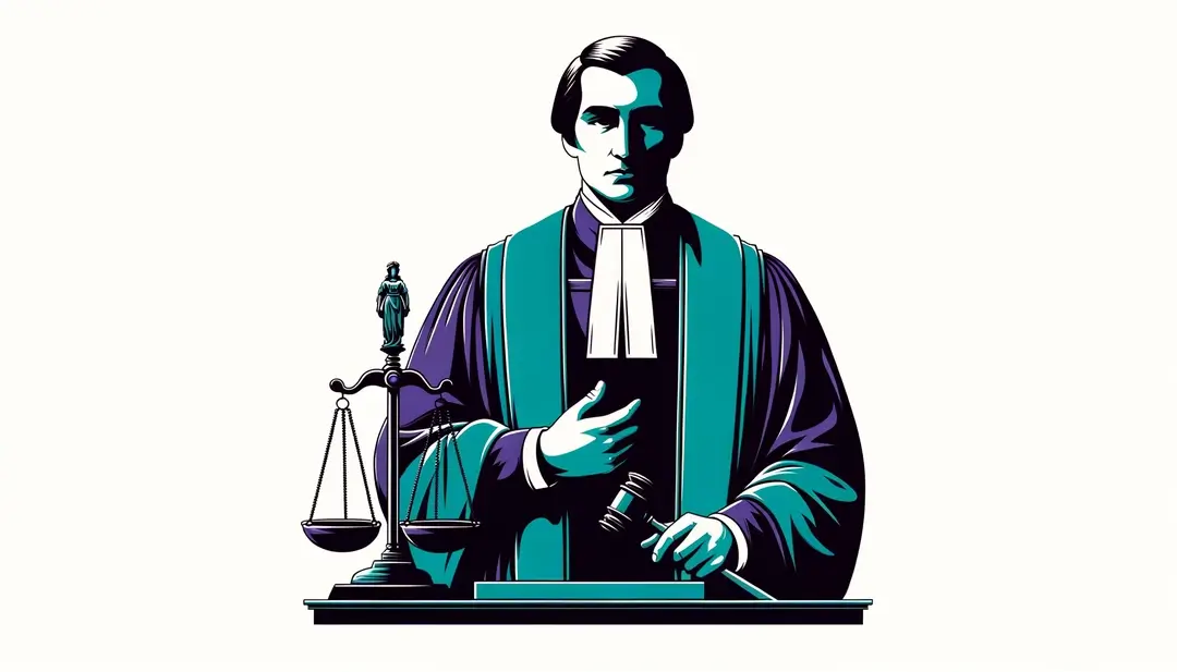 Una ilustración minimalista del misterioso tribunal secreto francés representando un juez en la época medieval