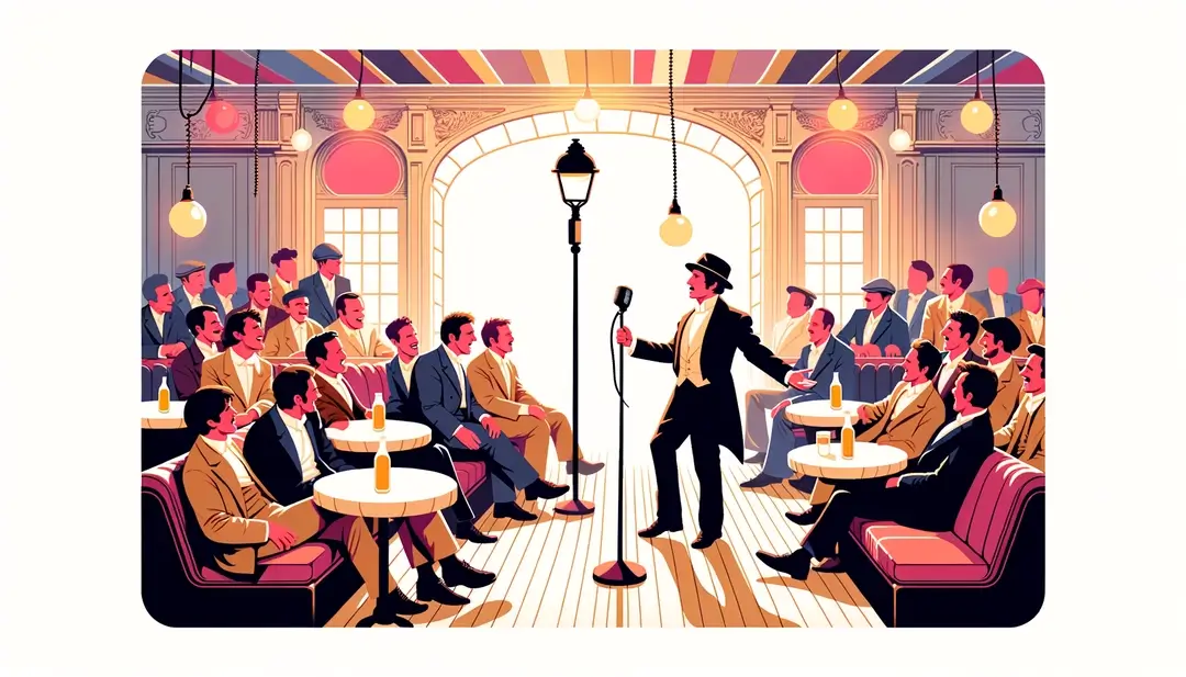 Ilustración de un cantante francés del siglo XX en un café-concert de París