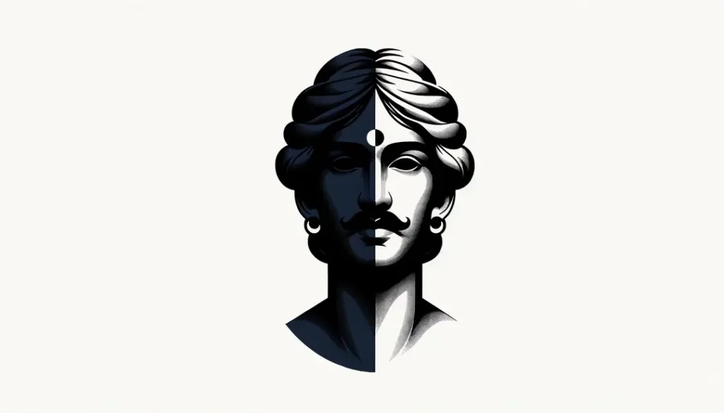 Ilustración minimalista de un humano que simboliza la dualidad entre orden y caos